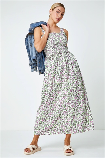 Floral Print Shirred Stretch Maxi Dress 14415938