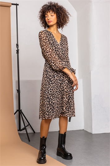 Leopard Print Belted Wrap Dress 14189714