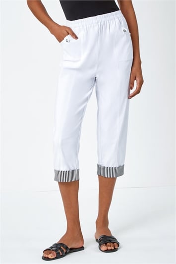 Contrast Elastic Waist Cropped Trousers 18043894