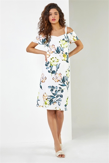 Floral Cold Shoulder Luxe Stretch Dress 14230738