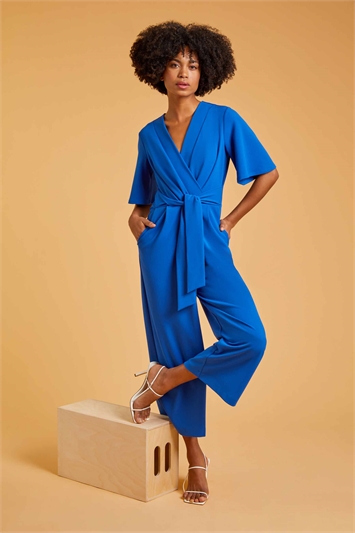 Angel Sleeve Cropped Wrap Jumpsuit 14255080