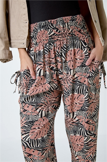 Tropical Print Elastic Waist Hareem Trousers 18055908