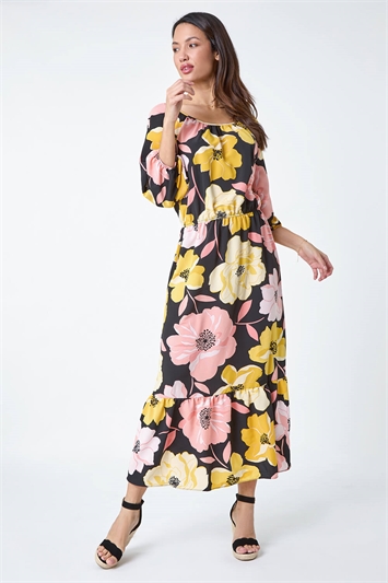 Floral Print Tiered Hem Maxi Dress 14352096