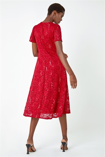 Sequin Lace Twist Front Midi Dress 14448378