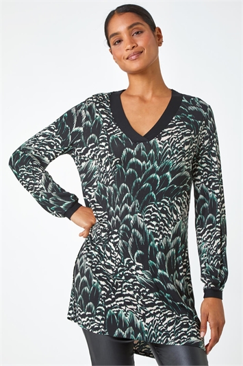 Abstract Stretch Jersey V-Neck Tunic Top 19247208
