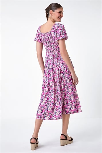 Ditsy Floral Shirred Bardot Tiered Dress 14554372