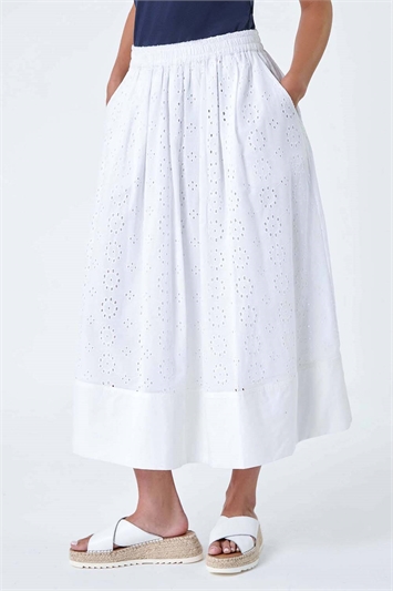 Petite Cotton Broderie A Line Midi Skirt 17041794