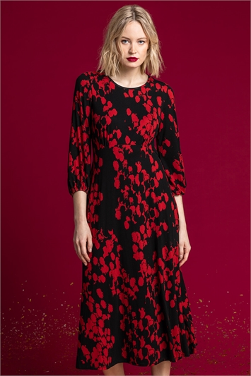 Abstract Spot Print Midi Dress in Red - Roman Originals UK