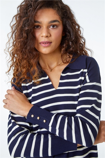 Relaxed Polo Neck Striped Jumper 16086660