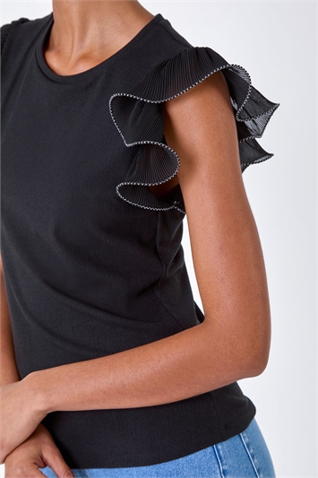 Ribbed Stretch Frill Detail Top 19291408