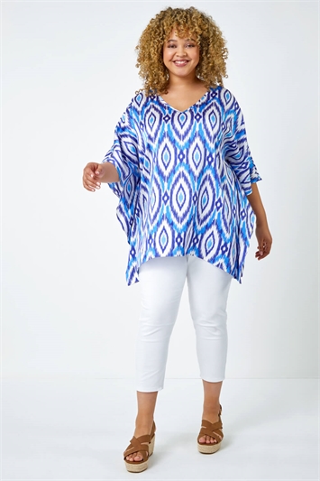 Curve Aztec Print V-Neck Relaxed Tunic Top 20129809