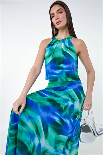 Abstract Print Chiffon Overlay Maxi Dress 14416909