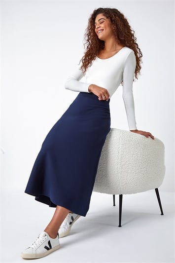 Plain Knitted Midi Skirt 17019654