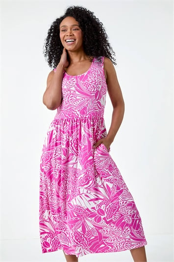 Petite Tropical Stretch Jersey Pocket Dress 14593132