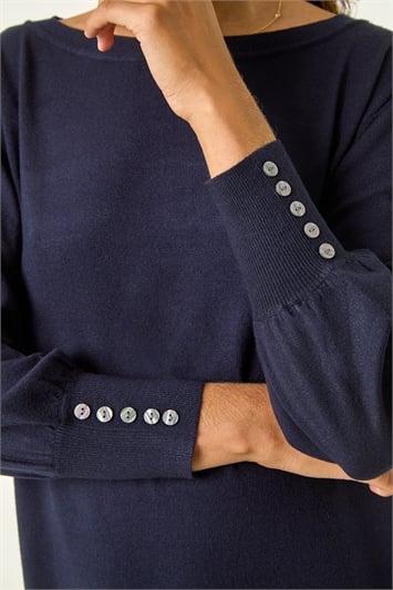 Button Detail Slash Neck Knitted Stretch Dress 14424460