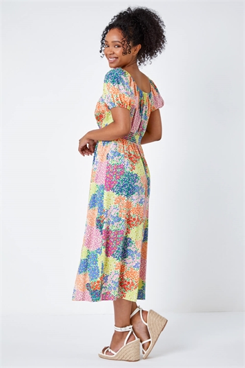 Petite Ditsy Floral Shirred Midi Dress 14411138