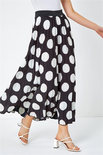 Polka Dot Pleated Midi Skirt 17036008