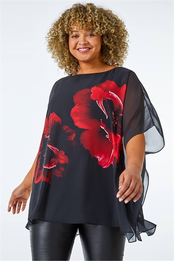 Curve Floral Chiffon Overlay Top 20114078