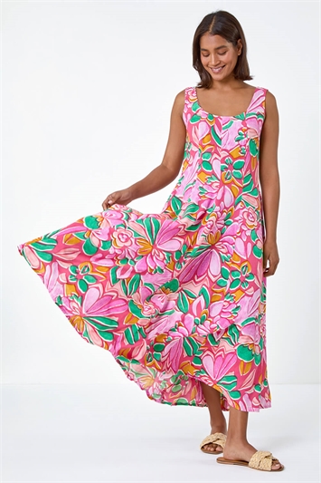 Floral Print Panelled Midi Dress 14482672