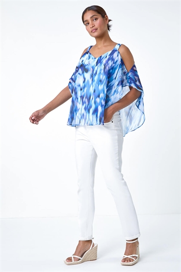 Abstract Print Cold Shoulder Overlay Top 20158309
