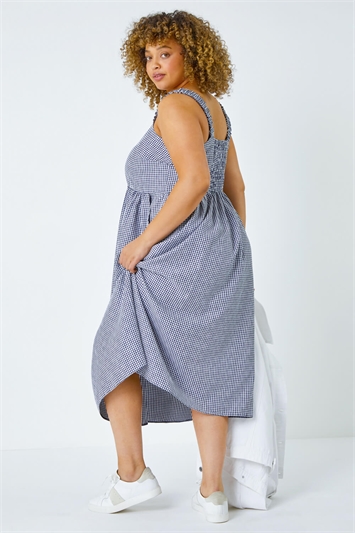Curve Gingham Linen Look Ruched Midi Dress 14524560
