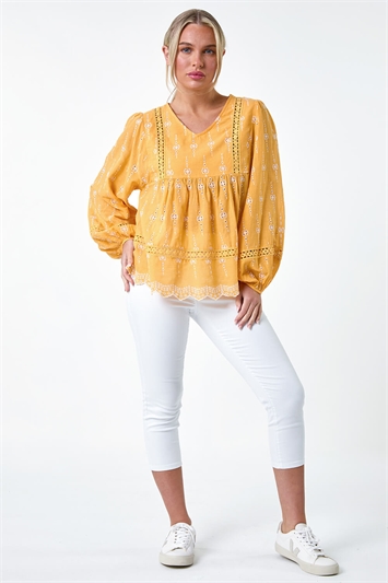 Petite Embroidered V-Neck Cotton Smock Top 20149199