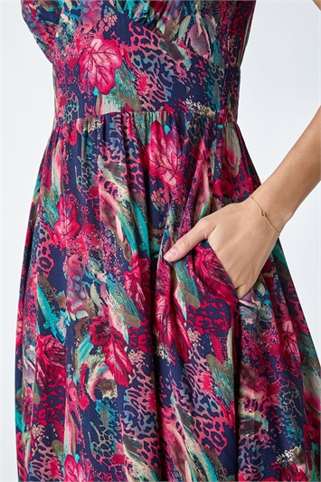 Floral Print Shirred Midi Dress 14363095