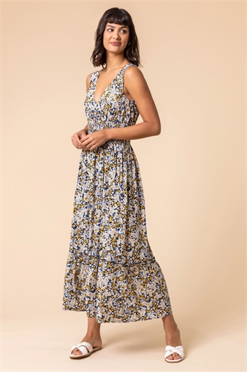 Ditsy Floral Shirred Waist Midi Dress 14244258