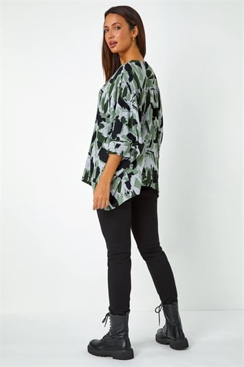 Relaxed Abstract Print Stretch Top 19260840