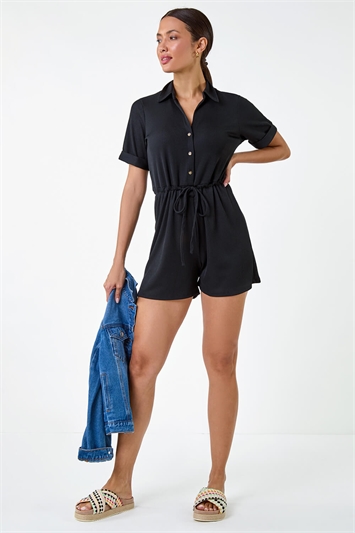 Plain Ribbed Stretch Playsuit 14577208