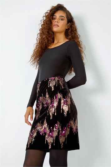 Embellished Sequin Velvet Stretch Skirt 17024013