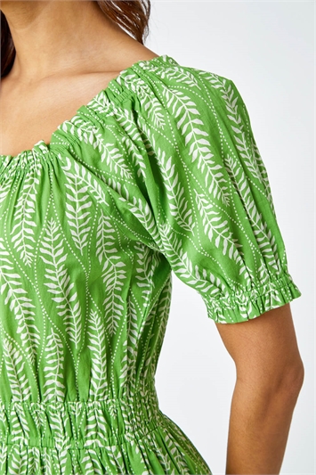 Leaf Print Stretch Neck Midi Dress 14476334