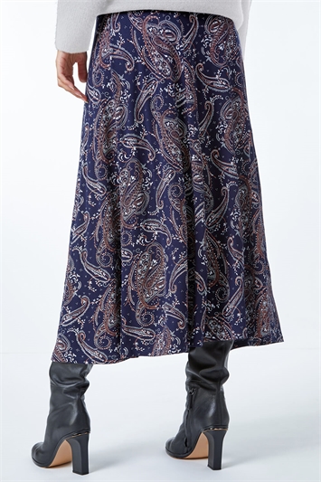 Paisley Print Elastic Waist Midi Skirt 17035354