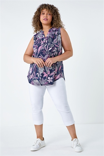 Curve Textured Floral Print Stretch Top 19275772