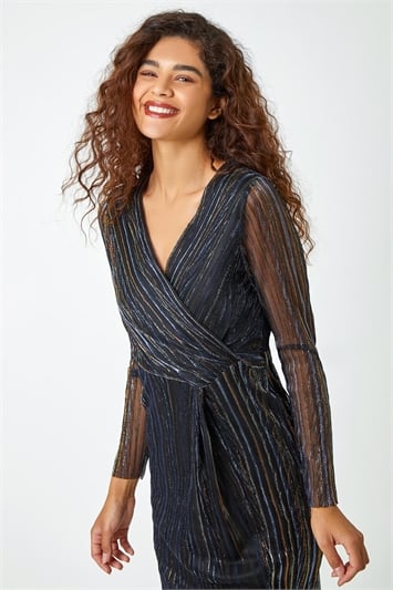 Shimmer Stripe Print Midi Wrap Dress 14282708