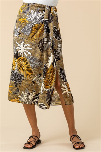 Tropical Print Pleat Detail Skirt 17017398