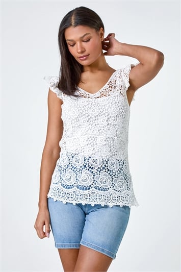 Cotton Crochet Frill Sleeve Top 16110994