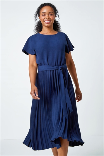 Petite Plain Pleated Skirt Midi Dress 14530360