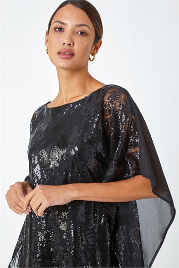 Sequin Overlay Stretch Chiffon Top 20141308
