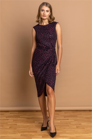 Glitter Leopard Print Twist Ruched Midi Dress 14174878