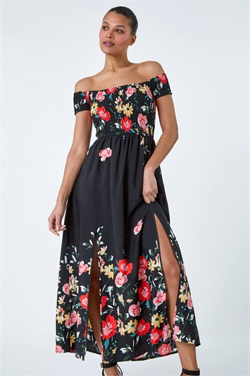 Floral Shirred Bardot Maxi Dress 14509108