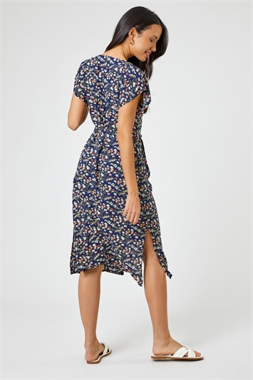 Floral Print Button Belted Midi Dress 14221660