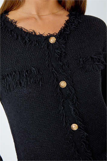 Button Detail Fringe Knit Jacket 16103508