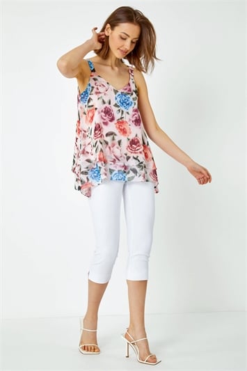 Sleeveless  V-Neck Floral Double Layer Top 20129746