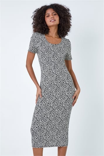 Leopard Print Midi Stretch Dress 14543708