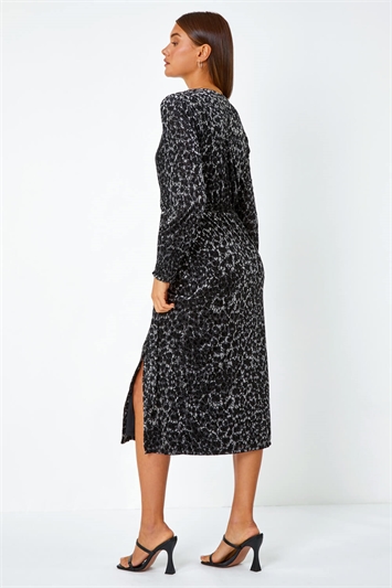 Velvet Leopard Print Wrap Midi Stretch Dress 14449385
