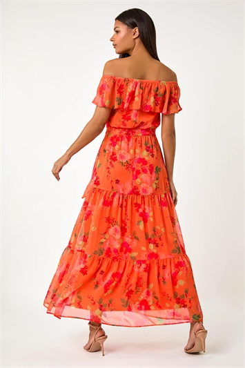 Floral Tiered Bardot Belted Dress 14548964