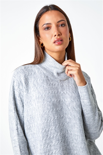 Cable Knit Roll Neck Stretch Longline Jumper 16093544