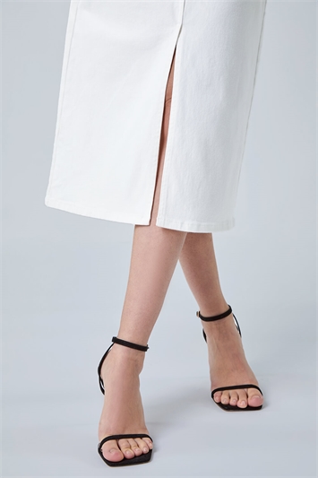 Cotton Blend Denim Stretch Midi Skirt 17024294