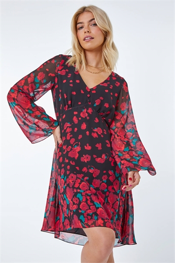 Rose Border Print Chiffon Dress 14345278